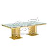 Rectangle Mirror Glass Table with Two Gold Metal Bases